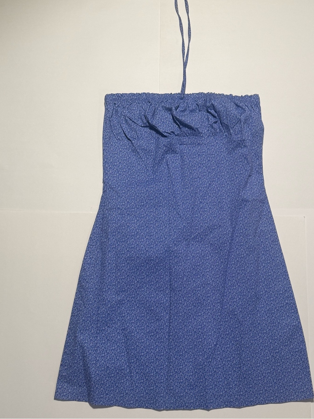 NWOT Y2K Blue Ditsy Floral Halter Mini Dress medium Strapless Coquette